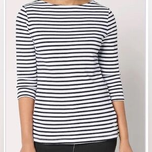 New Isaac Mizrahi Live! Essential Yarn Dye Stripe 3/4 Sleeve Top Bright White XL
